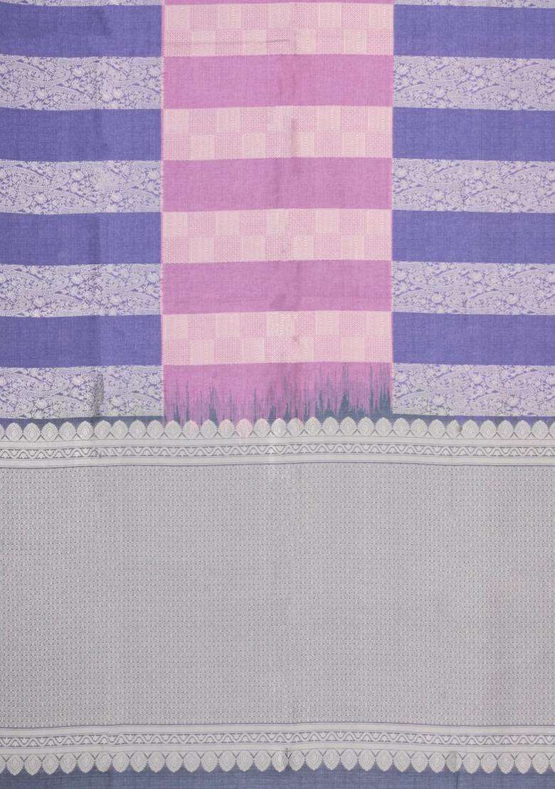 Dusty Pink Printed Synthetic Dupion Silk Linen Saree With Floral Motifs For Women - Indya