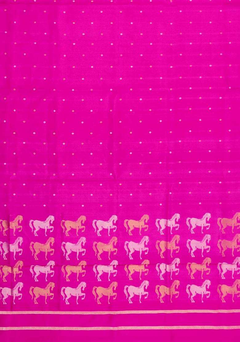 Hot Pink Handloom Uppada Silk Saree With Coin Buttas With Buttas And Brocade Design For Women - Indya