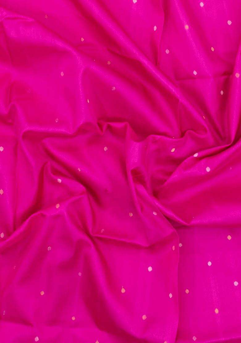 Hot Pink Handloom Uppada Silk Saree With Coin Buttas With Buttas And Brocade Design For Women - Indya