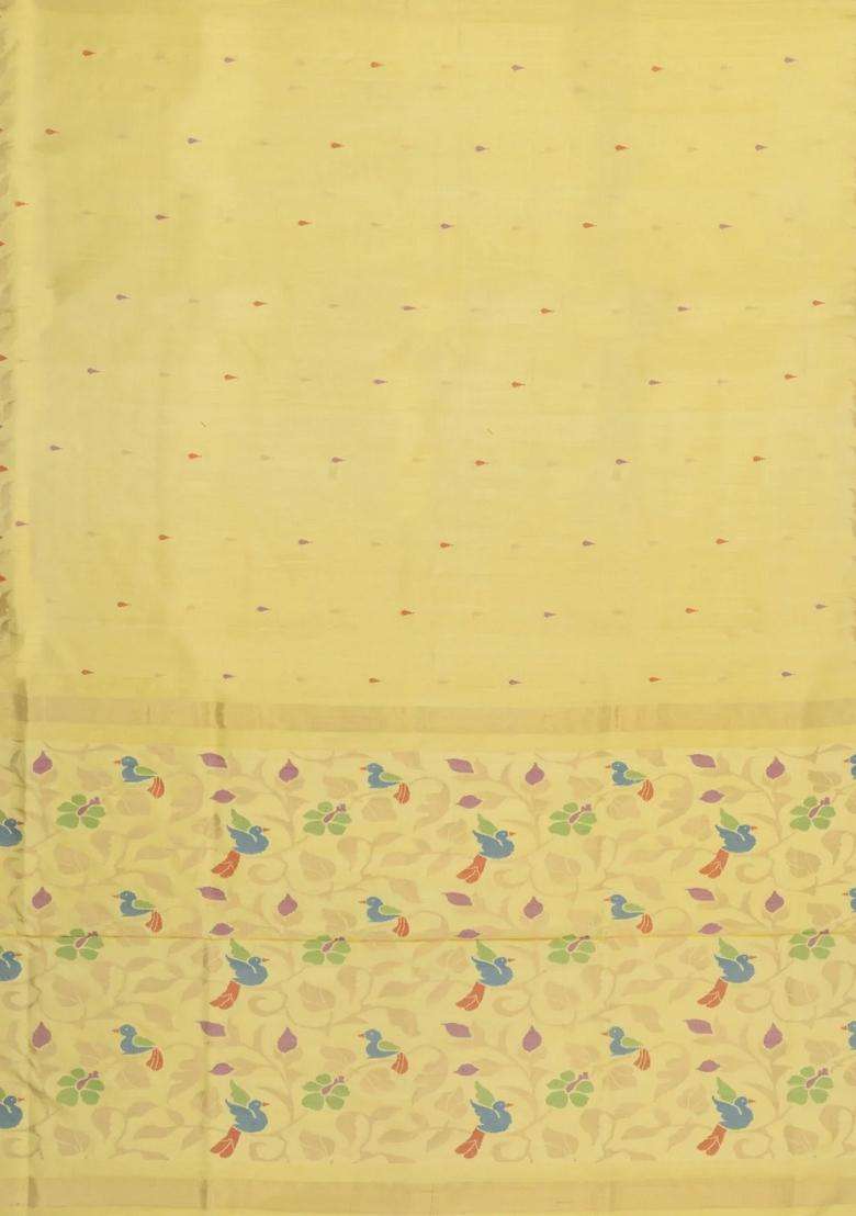 Sandal Handloom Uppada Silk Saree With Meena Buttas With Buttas And Brocade Design For Women - Indya
