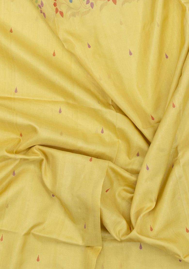 Sandal Handloom Uppada Silk Saree With Meena Buttas With Buttas And Brocade Design For Women - Indya