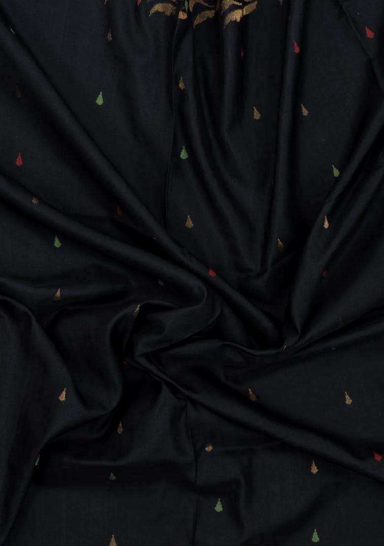 Black Handloom Uppada Silk Saree With Meena Buttas With Buttas And Brocade Design For Women - Indya
