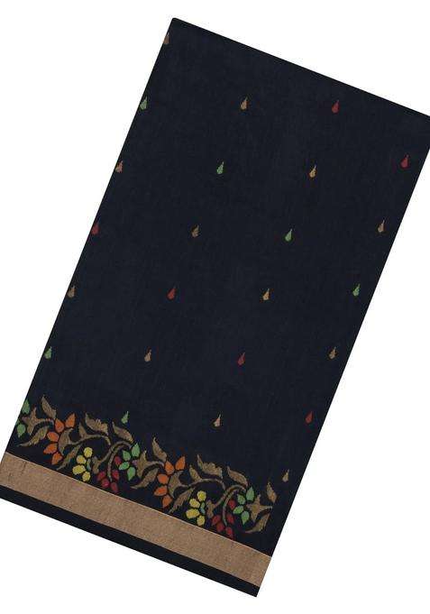 Black Handloom Uppada Silk Saree With Meena Buttas With Buttas And Brocade Design For Women