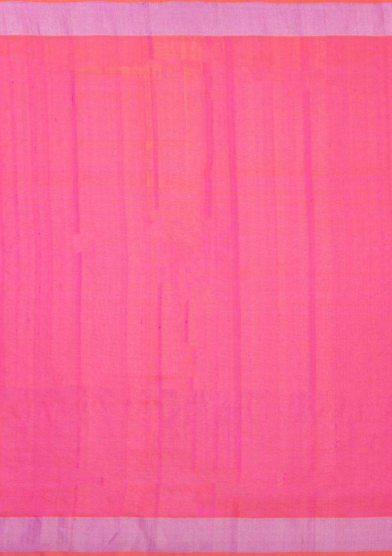 Peach Handloom Uppada Silk Saree With Floral Zari Motifs With Buttas And Brocade Design For Women - Indya