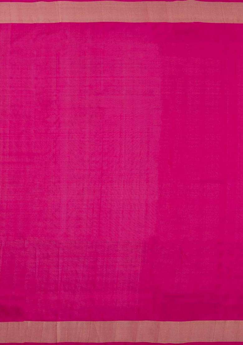Pink Handloom Uppada Silk Saree With Meena Zari Motifs With Buttas And Brocade Design For Women - Indya