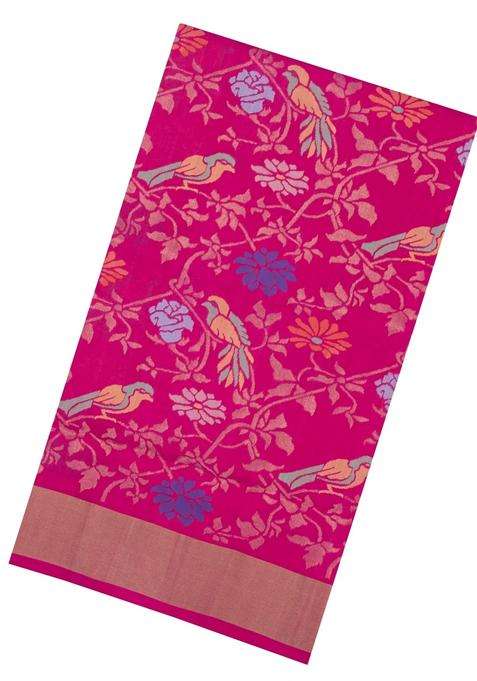 Pink Handloom Uppada Silk Saree With Meena Zari Motifs With Buttas And Brocade Design For Women
