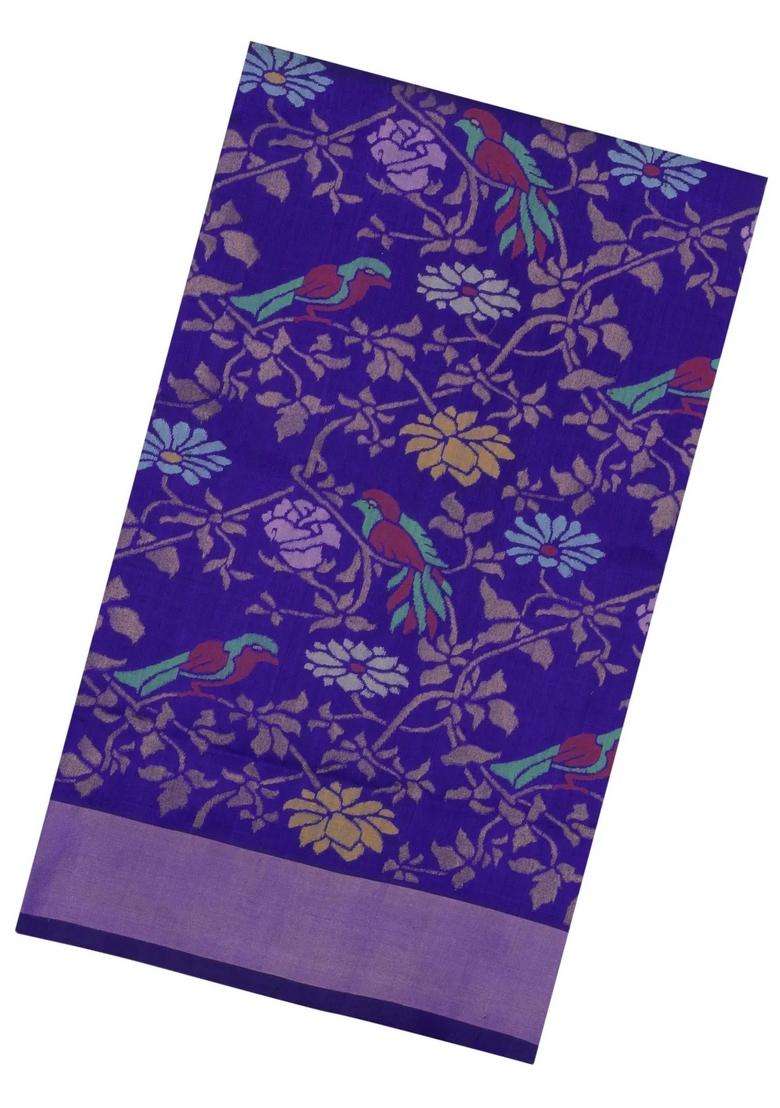 Violet Handloom Uppada Silk Saree With Meena Zari Motifs With Buttas And Brocade Design For Women - Indya