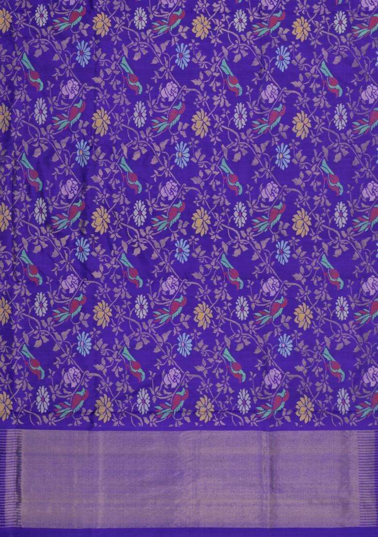 Violet Handloom Uppada Silk Saree With Meena Zari Motifs With Buttas And Brocade Design For Women - Indya