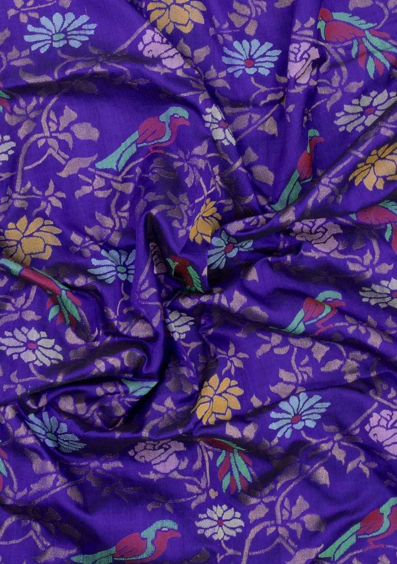 Violet Handloom Uppada Silk Saree With Meena Zari Motifs With Buttas And Brocade Design For Women - Indya