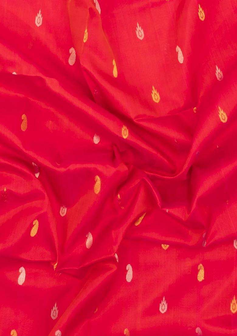 Red Handloom Uppada Silk Saree With Meena Buttas With Buttas And Brocade Design For Women - Indya