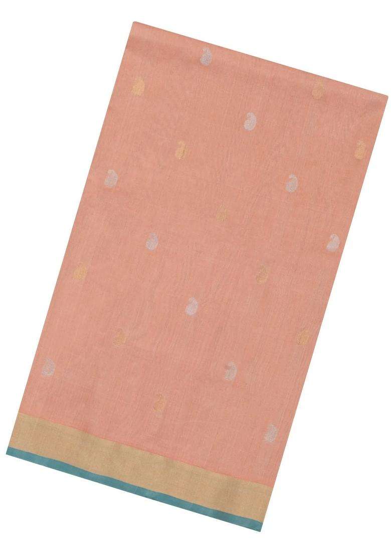 Peach Handloom Uppada Silk Saree With Meena Buttas With Buttas And Brocade Design For Women - Indya