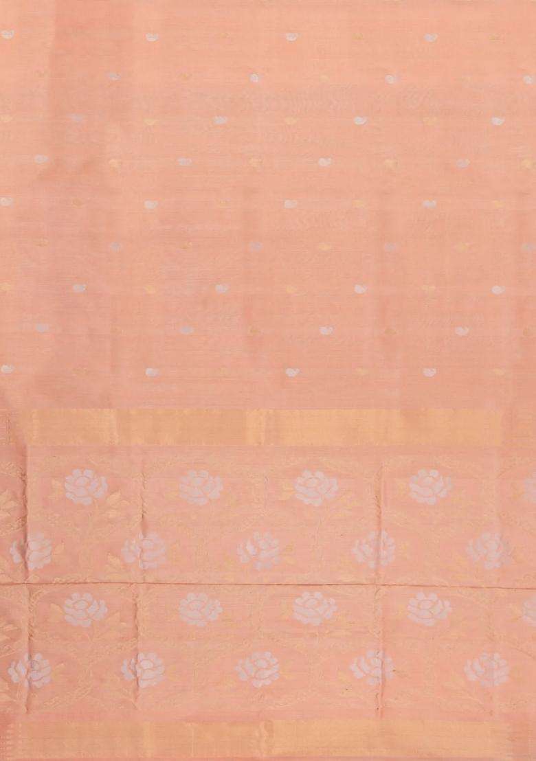 Peach Handloom Uppada Silk Saree With Meena Buttas With Buttas And Brocade Design For Women - Indya
