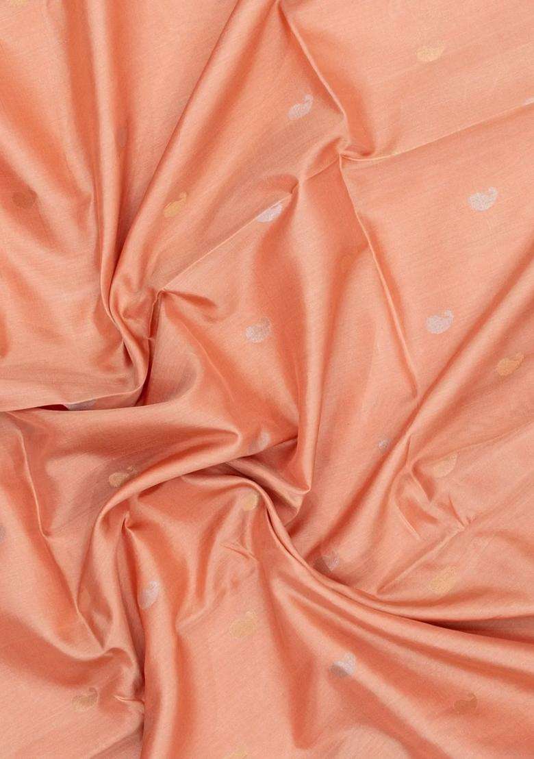 Peach Handloom Uppada Silk Saree With Meena Buttas With Buttas And Brocade Design For Women - Indya