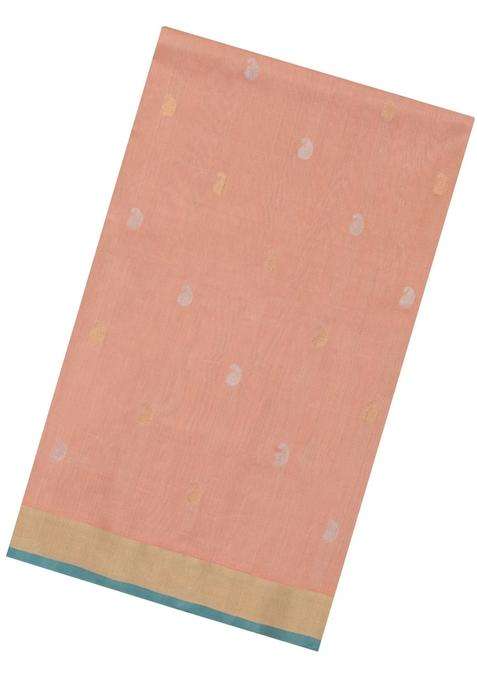 Peach Handloom Uppada Silk Saree With Meena Buttas With Buttas And Brocade Design For Women