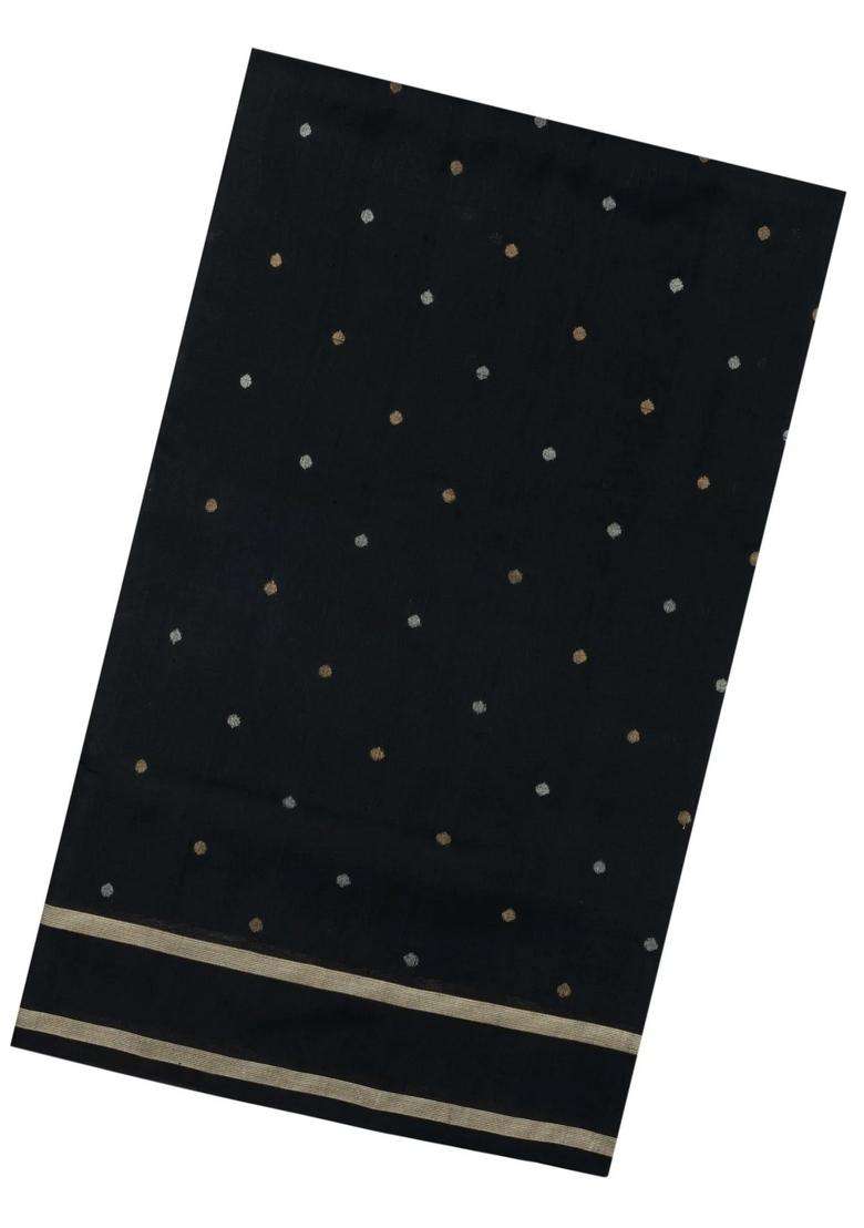 Black Handloom Uppada Silk Saree With Coin Buttas With Buttas And Brocade Design For Women - Indya