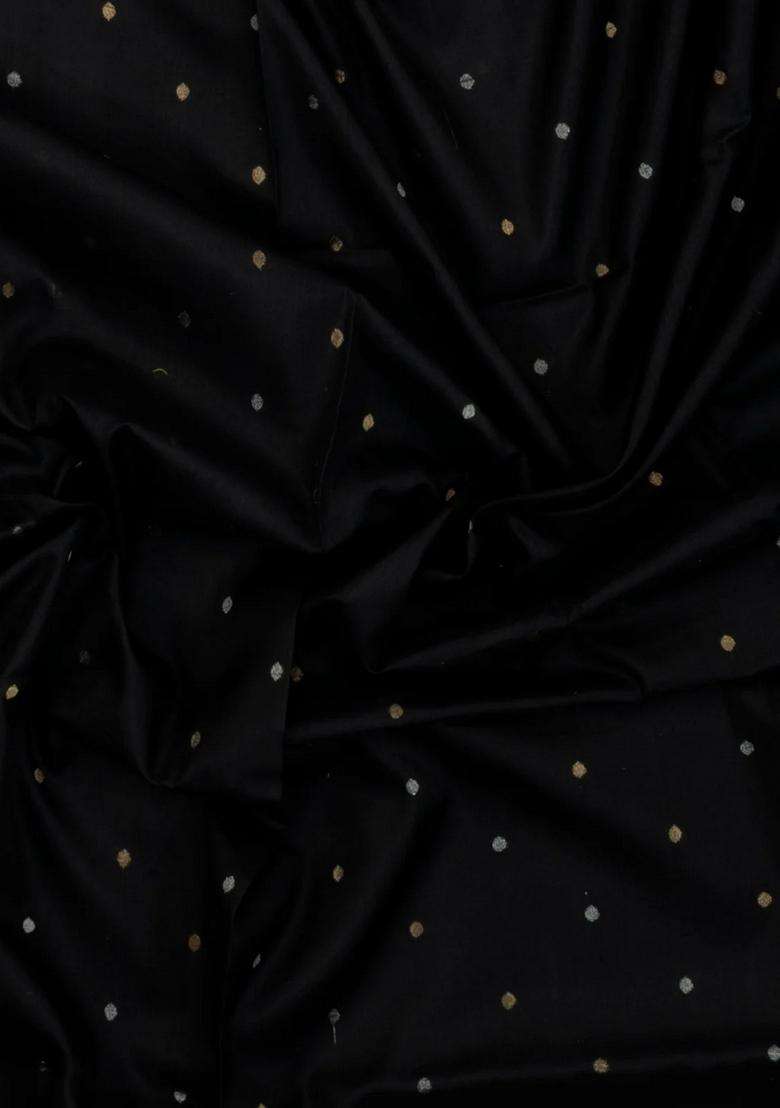 Black Handloom Uppada Silk Saree With Coin Buttas With Buttas And Brocade Design For Women - Indya