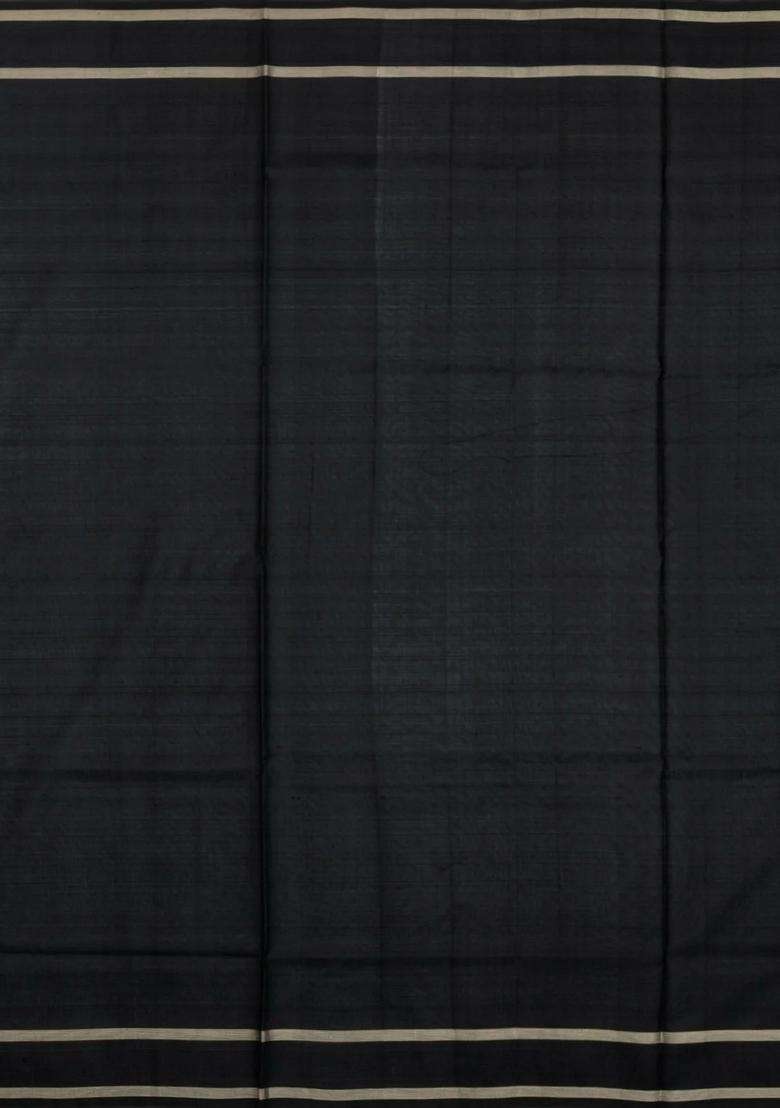 Black Handloom Uppada Silk Saree With Coin Buttas With Buttas And Brocade Design For Women - Indya