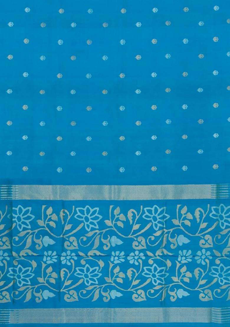 Cyan Handloom Uppada Silk Saree With Meena Buttas With Buttas And Brocade Design For Women - Indya