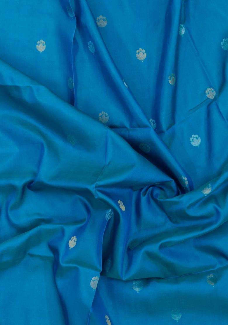 Cyan Handloom Uppada Silk Saree With Meena Buttas With Buttas And Brocade Design For Women - Indya