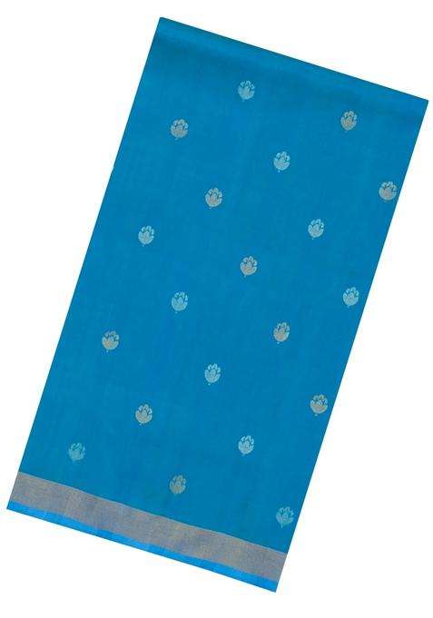Cyan Handloom Uppada Silk Saree With Meena Buttas With Buttas And Brocade Design For Women