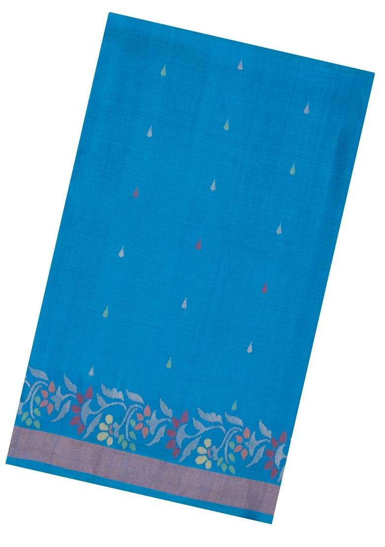 Cyan Handloom Uppada Silk Saree With Meena Floral Motifs With Buttas And Brocade Design For Women - Indya