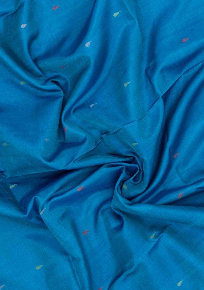 Cyan Handloom Uppada Silk Saree With Meena Floral Motifs With Buttas And Brocade Design For Women - Indya