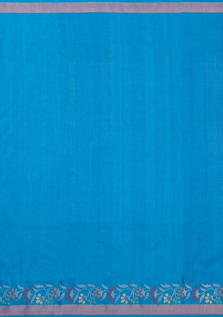 Cyan Handloom Uppada Silk Saree With Meena Floral Motifs With Buttas And Brocade Design For Women - Indya
