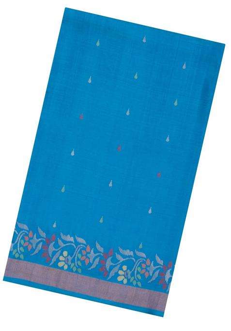 Cyan Handloom Uppada Silk Saree With Meena Floral Motifs With Buttas And Brocade Design For Women