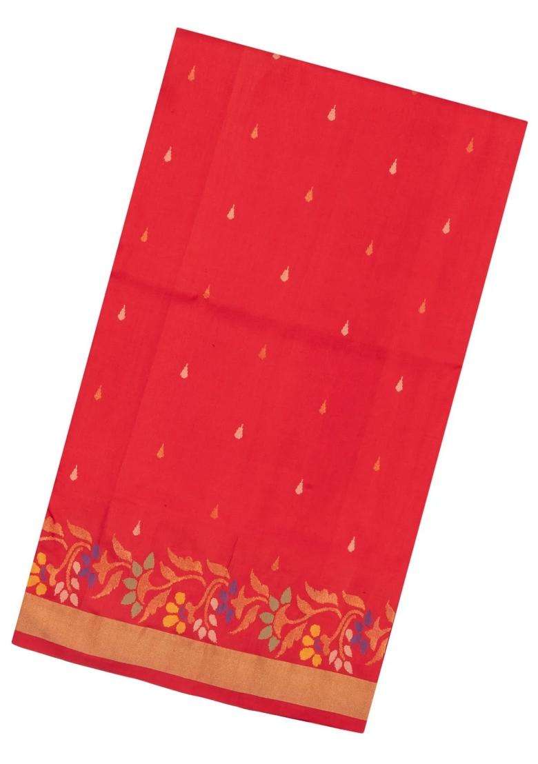 Red Handloom Uppada Silk Saree With Meena Floral Motifs With Buttas And Brocade Design For Women - Indya