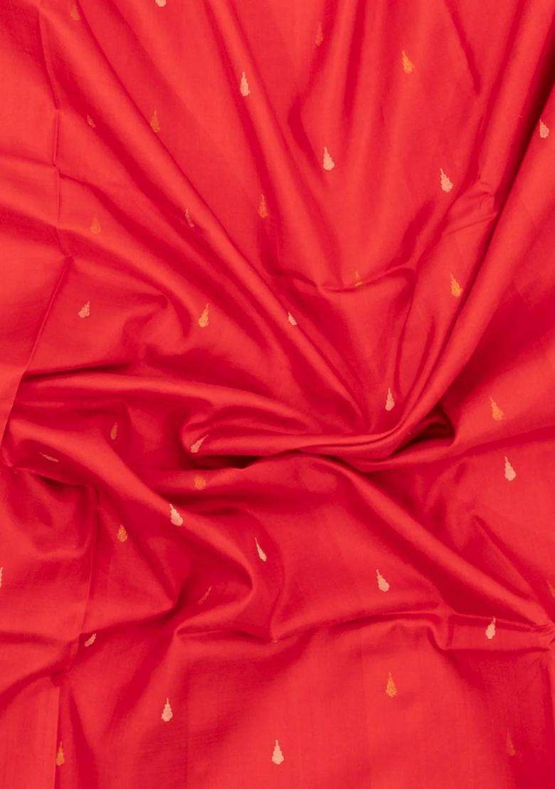 Red Handloom Uppada Silk Saree With Meena Floral Motifs With Buttas And Brocade Design For Women - Indya