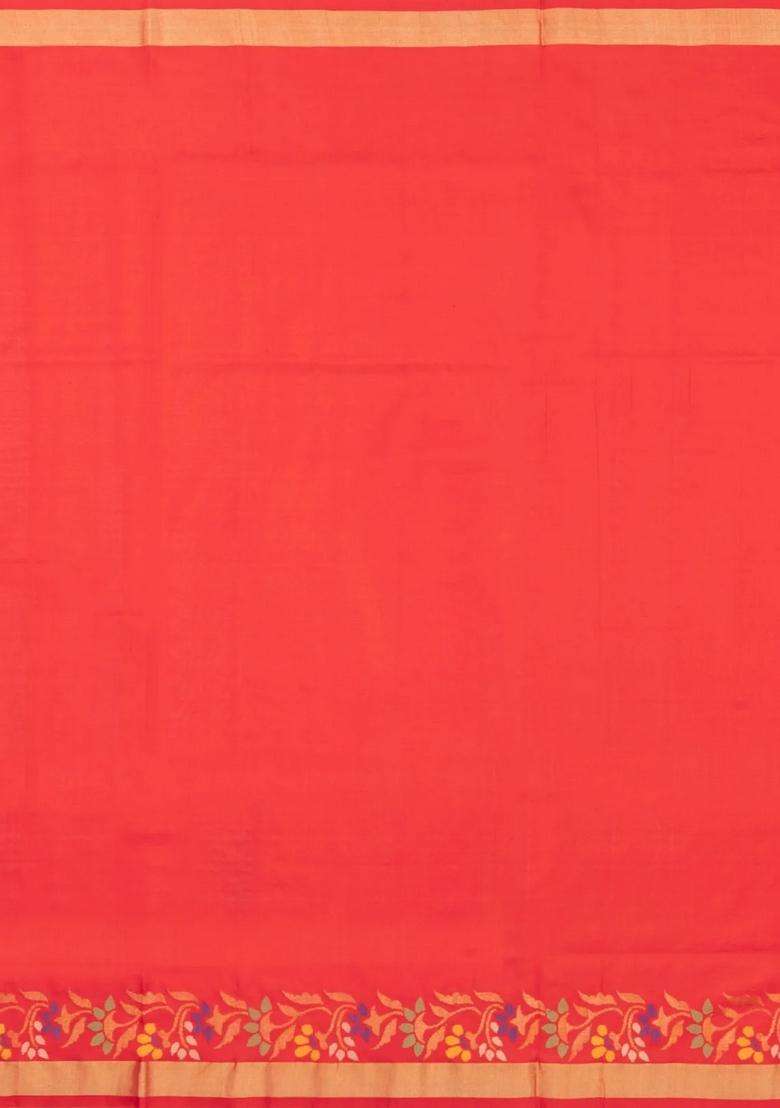 Red Handloom Uppada Silk Saree With Meena Floral Motifs With Buttas And Brocade Design For Women - Indya
