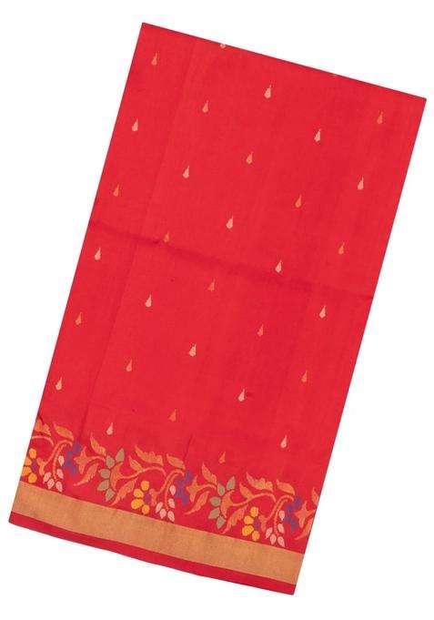 Red Handloom Uppada Silk Saree With Meena Floral Motifs With Buttas And Brocade Design For Women