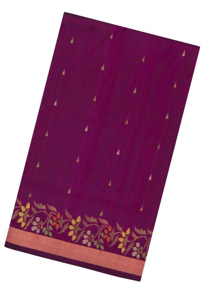 Magenta Handloom Uppada Silk Saree With Meena Floral Motifs With Buttas And Brocade Design For Women - Indya