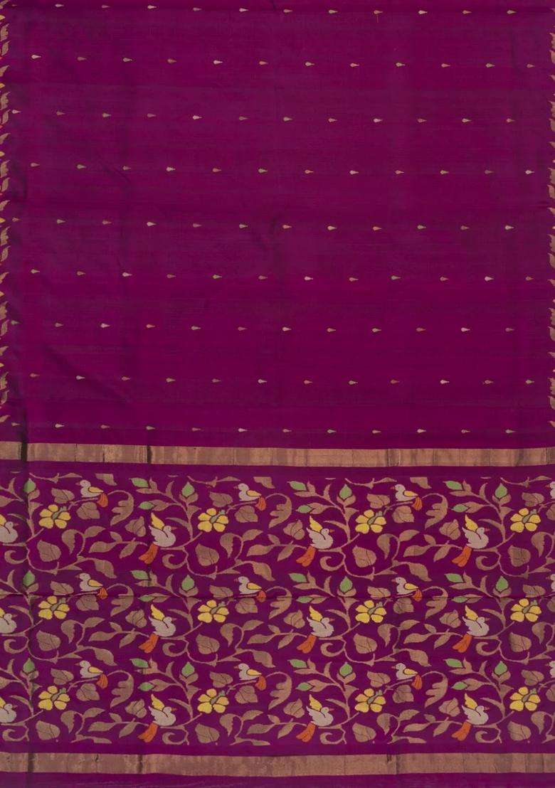 Magenta Handloom Uppada Silk Saree With Meena Floral Motifs With Buttas And Brocade Design For Women - Indya