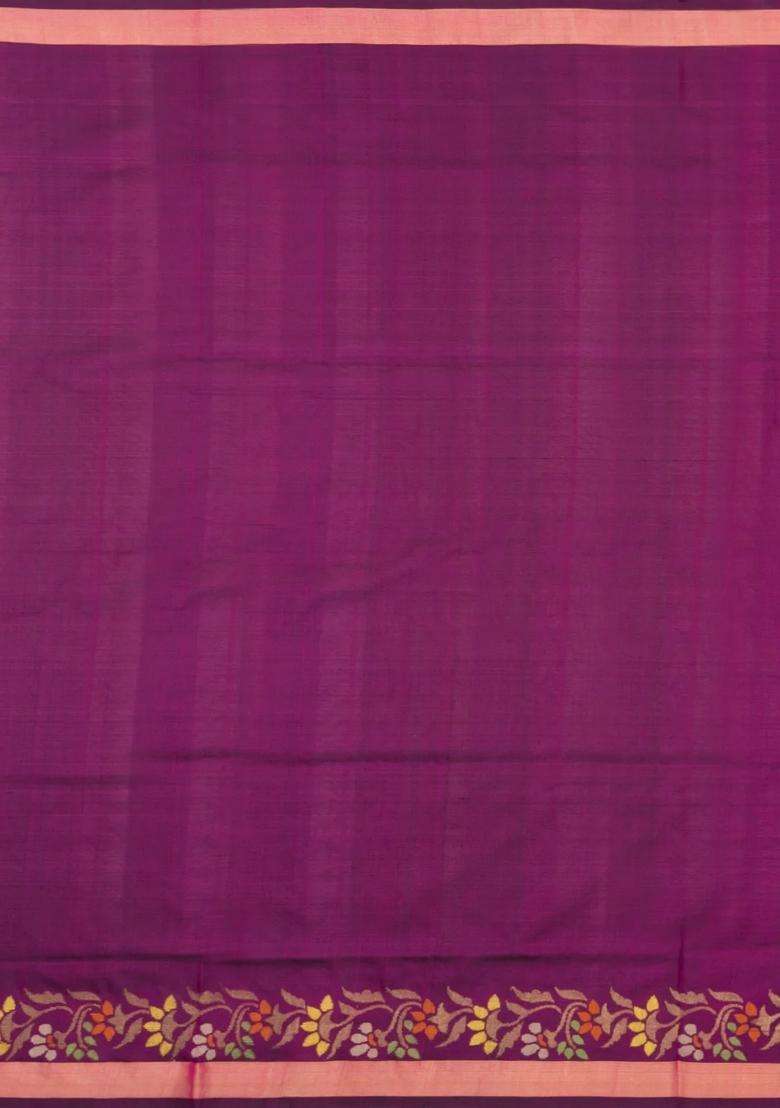 Magenta Handloom Uppada Silk Saree With Meena Floral Motifs With Buttas And Brocade Design For Women - Indya