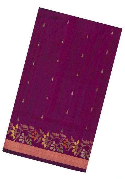 Magenta Handloom Uppada Silk Saree With Meena Floral Motifs With Buttas And Brocade Design For Women