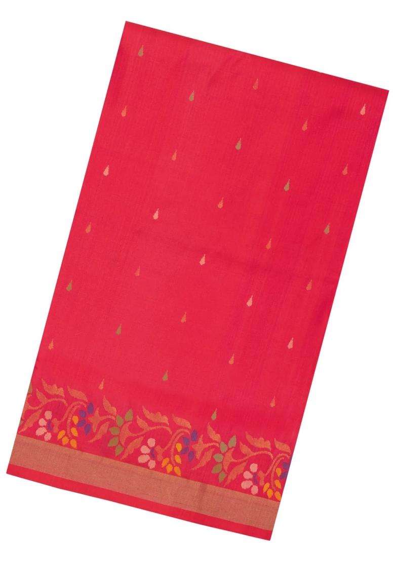 Red Handloom Uppada Silk Saree With Meena Floral Motifs With Buttas And Brocade Design For Women - Indya