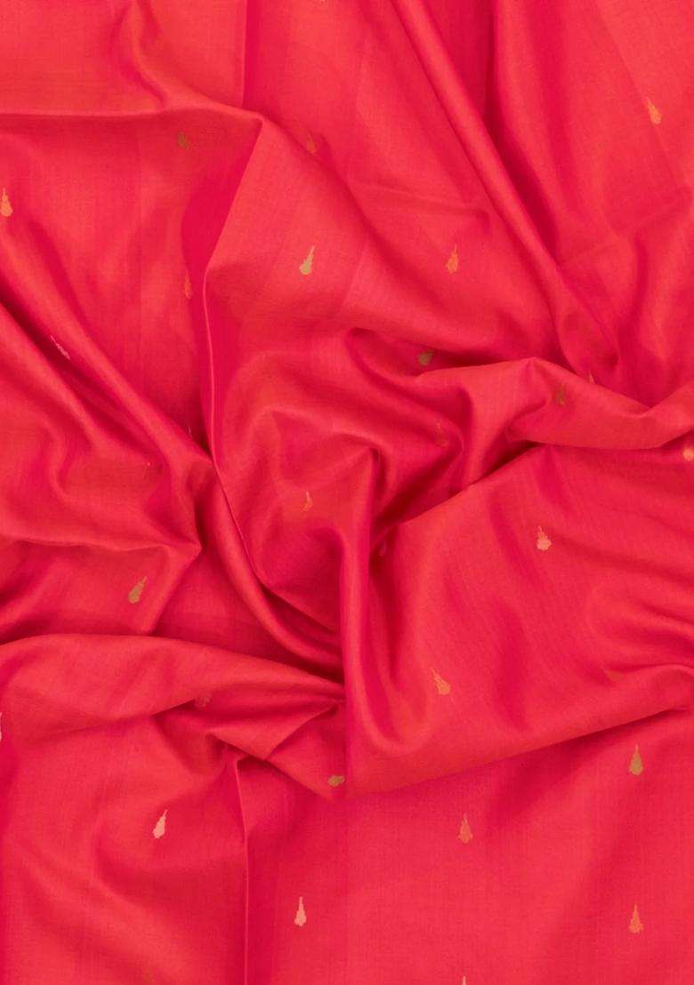 Red Handloom Uppada Silk Saree With Meena Floral Motifs With Buttas And Brocade Design For Women - Indya