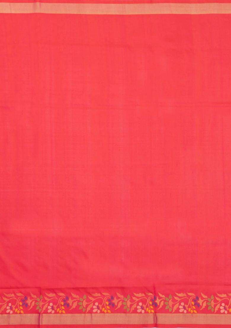Red Handloom Uppada Silk Saree With Meena Floral Motifs With Buttas And Brocade Design For Women - Indya