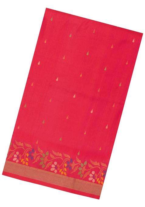 Red Handloom Uppada Silk Saree With Meena Floral Motifs With Buttas And Brocade Design For Women