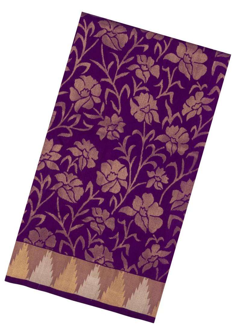 Purple Handloom Uppada Silk Saree With Floral Zari Motifs With Buttas And Brocade Design For Women - Indya