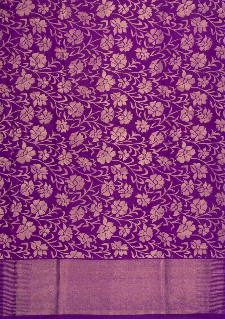 Purple Handloom Uppada Silk Saree With Floral Zari Motifs With Buttas And Brocade Design For Women - Indya