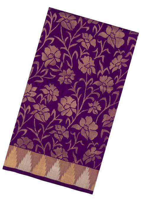 Purple Handloom Uppada Silk Saree With Floral Zari Motifs With Buttas And Brocade Design For Women