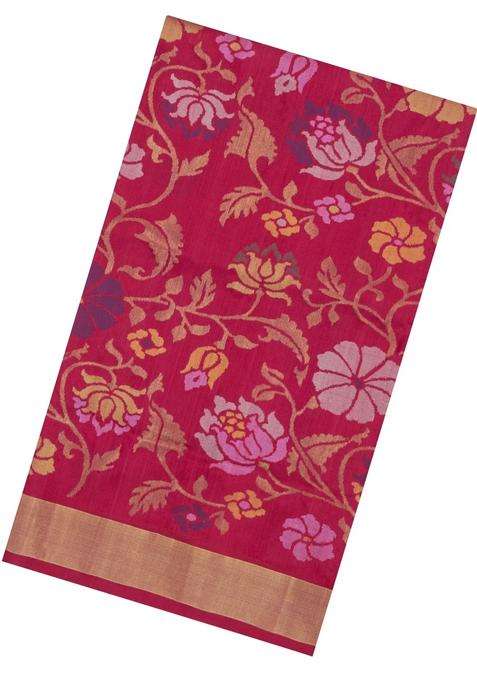 Crimson Handloom Uppada Silk Saree With Meena Floral Zari Motifs With Buttas And Brocade Design For Women