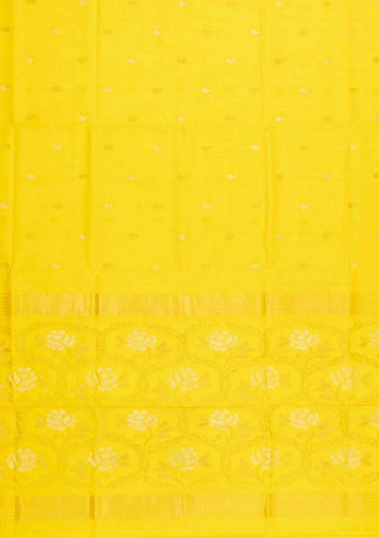 Lime Yellow Lemon Yellow Handloom Uppada Silk Saree With Meena Buttas With Buttas And Brocade Design For Women - Indya