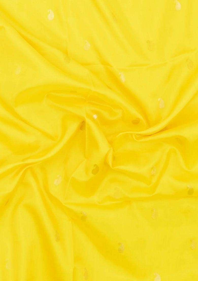 Lime Yellow Lemon Yellow Handloom Uppada Silk Saree With Meena Buttas With Buttas And Brocade Design For Women - Indya