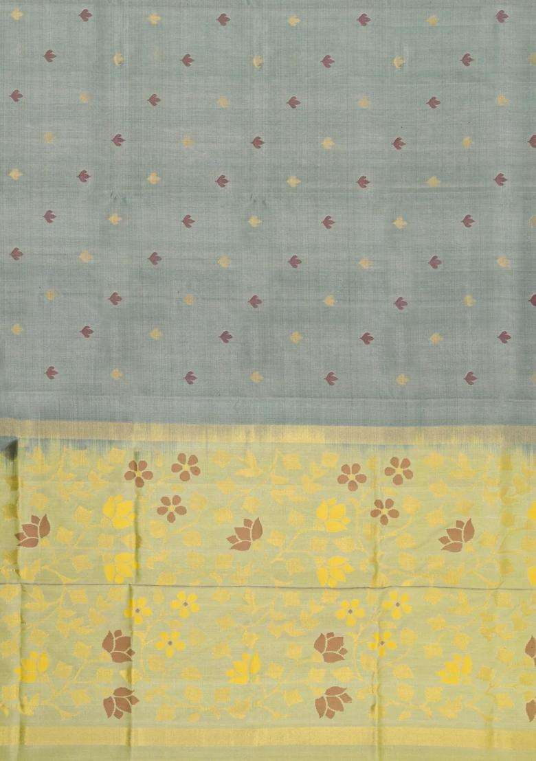 Grey Handloom Uppada Silk Saree With Meena Buttas With Buttas And Brocade Design For Women - Indya