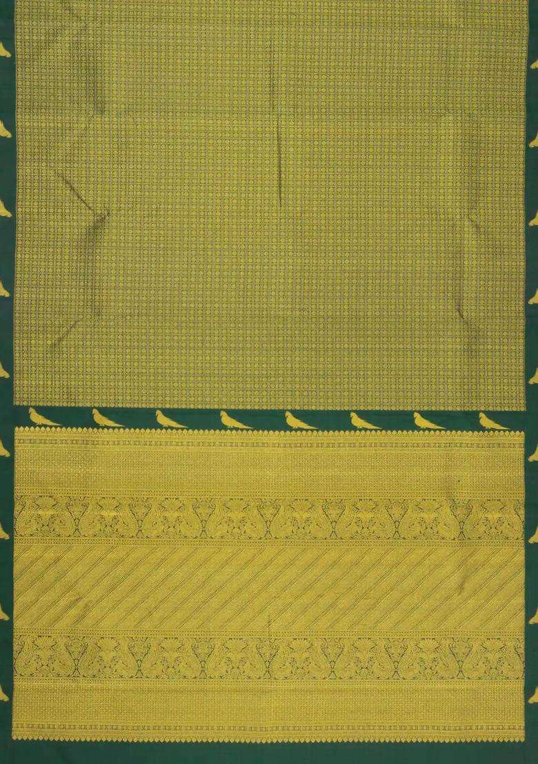Bottle Green Handloom Kanchipuram Silk Saree With Rudraksham Motifs With Buttas And Brocade Design For Women - Indya