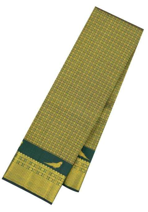 Bottle Green Handloom Kanchipuram Silk Saree With Rudraksham Motifs With Buttas And Brocade Design For Women