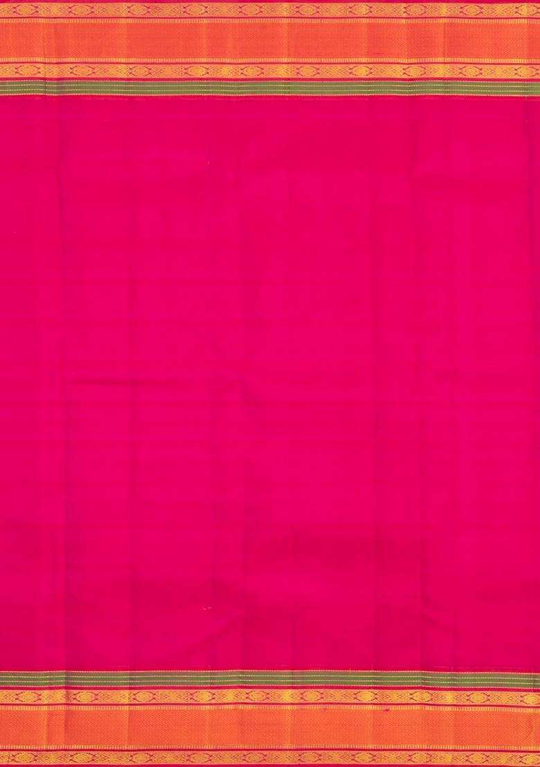 Purple Handloom Korvai Kanchipuram Silk Saree With Checks Buttas With Korvai And Temple Border Design For Women - Indya